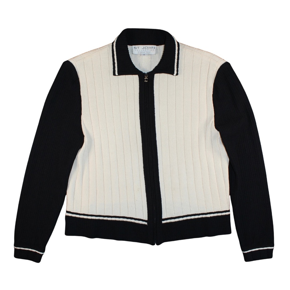 St. John Collection by Marie Gray Black & Cream Knit Zip Jacket (S)